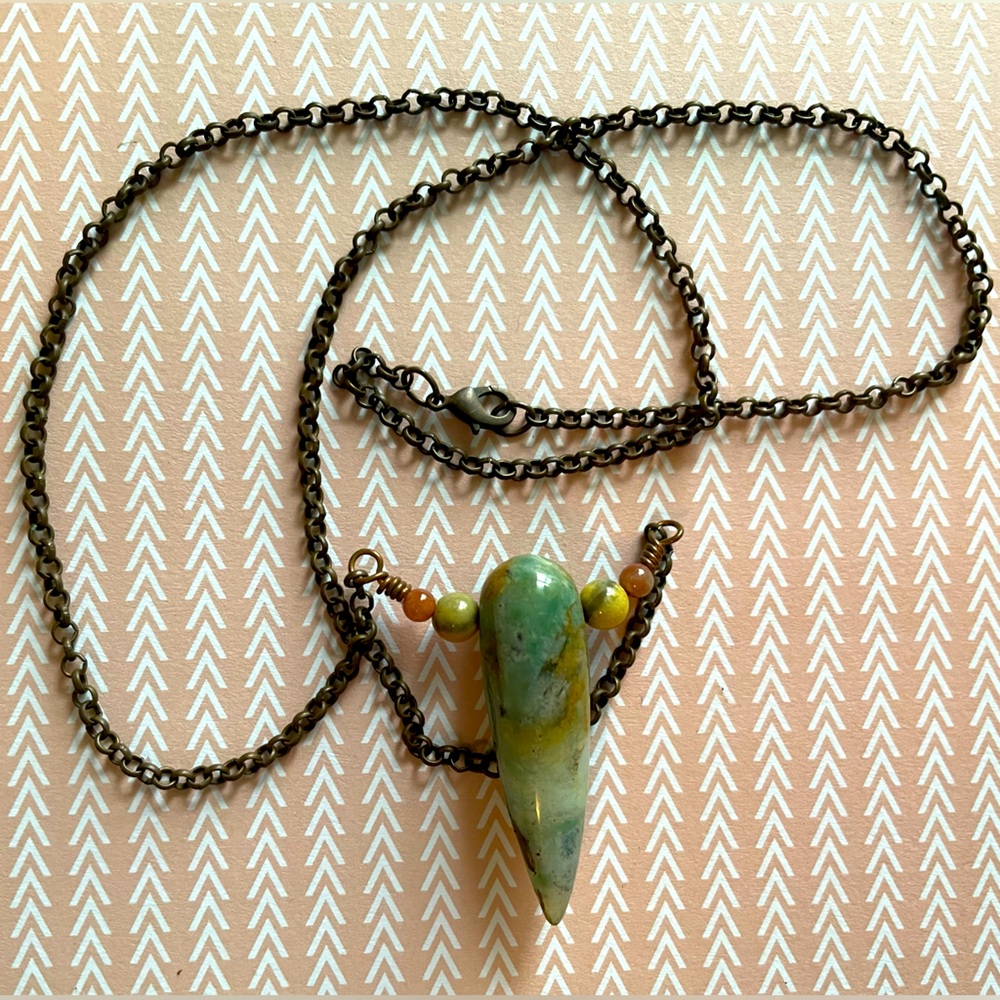 Mossy Jadeite Cabochon necklace with copper detailing